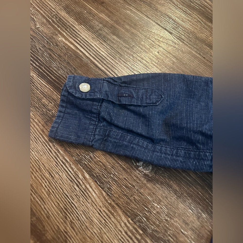 Janie and Jack Navy Button-Up Shirt with White Stripes - Picture 6 of 7